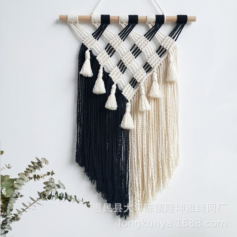 Hand-woven Fringed Macrame Wall Tapestry