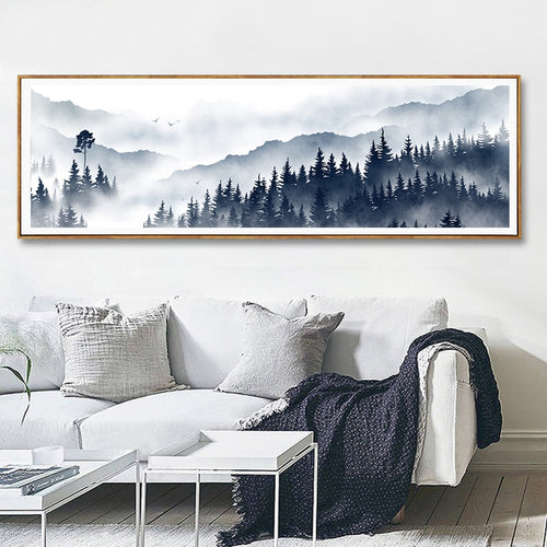 Modern Decorative Print Canvas - Forest Under Cover of Fog