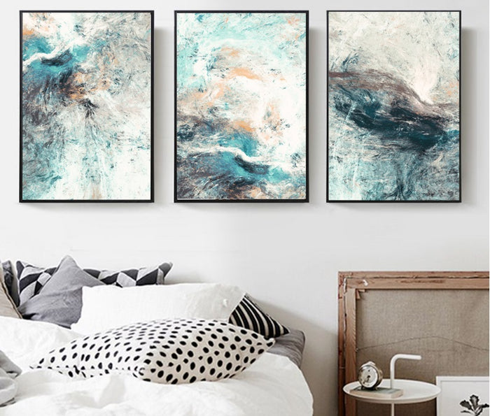 Modern, Abstract Canvas Paintings - Teal, Taupe