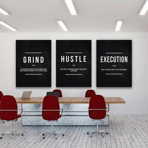Grind, Hustle, Execution Motivational Wall Art Canvas