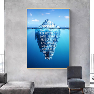 Wall Art Canvas Painting Motivational Poster Success Quotes Ice Mountain Reflection Print Nordic Room Home Decoration Picture