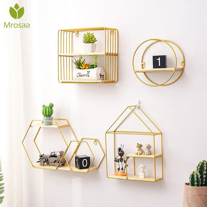 Wood and Iron Geometric Hanging Decor Racks