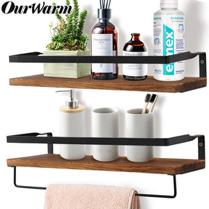 Wall Shelf Decorative Metal Wooden Rustic Floating Shelf Storage for Kitchen Bathroom Towel Frame Multifunction Storage Holder