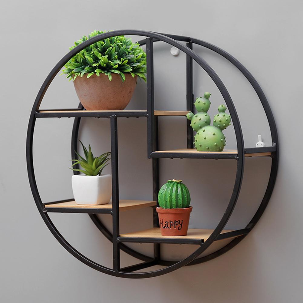 Creative Modern Round Wood Wall Mount Decorative Storage Shelf