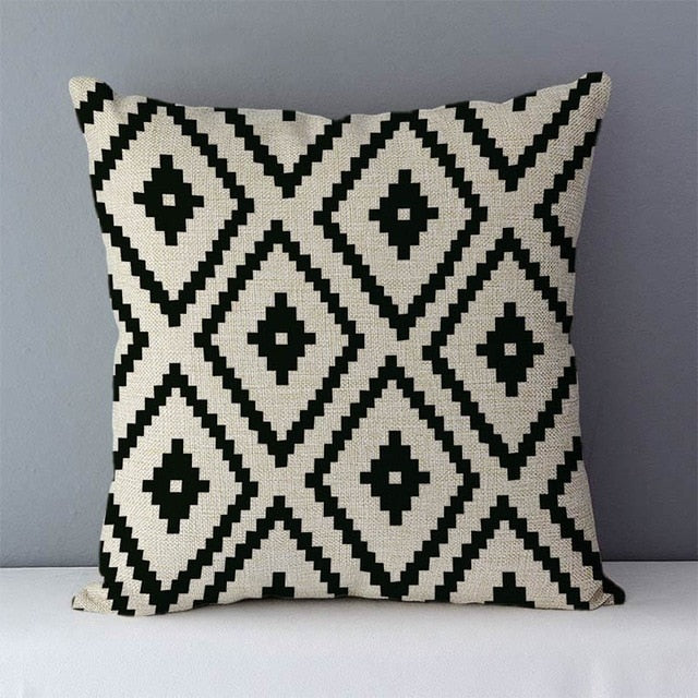 Quality Cozy Popular geometric couch cushion home decorative pillows cotton linen 45x45cm seat back cushions bedding pillowcase