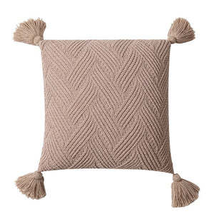 Twill Knit Cuhion Cover 45x45cm Solid Pillow Cove Ivory Beige Green Grey Tassels Home decoration Pillow Case Square For sofa Bed